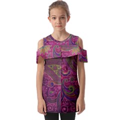 Abstract Purple Pattern Fold Over Open Sleeve Top