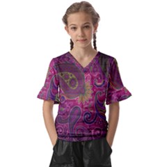 Abstract Purple Pattern Kids  V-neck Horn Sleeve Blouse