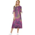 Abstract Purple Pattern Bow Sleeve Chiffon Midi Dress View1