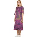 Abstract Purple Pattern Bow Sleeve Chiffon Midi Dress View2