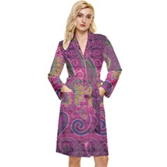 Abstract Purple Pattern Long Sleeve Velvet Robe