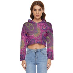 Abstract Purple Pattern Women s Lightweight Cropped Hoodie