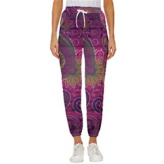 Abstract Purple Pattern Women s Cropped Drawstring Pants