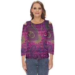 Abstract Purple Pattern Cut Out Wide Sleeve Top