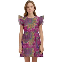 Abstract Purple Pattern Kids  Winged Sleeve Dress