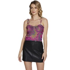 Abstract Purple Pattern Flowy Camisole Tie Up Top