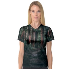 Forest Jungle Trees Tropics V-neck Sport Mesh T-shirt