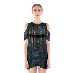 Forest Jungle Trees Tropics Shoulder Cutout One Piece Dress