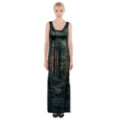 Forest Jungle Trees Tropics Thigh Split Maxi Dress