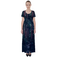 Forest Jungle Trees Tropics High Waist Short Sleeve Maxi Dress