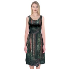 Forest Jungle Trees Tropics Midi Sleeveless Dress