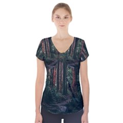 Forest Jungle Trees Tropics Short Sleeve Front Detail Top