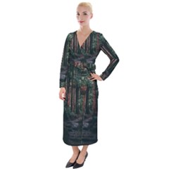 Forest Jungle Trees Tropics Velvet Maxi Wrap Dress