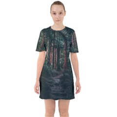 Forest Jungle Trees Tropics Sixties Short Sleeve Mini Dress