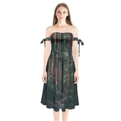 Forest Jungle Trees Tropics Shoulder Tie Bardot Midi Dress