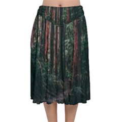 Forest Jungle Trees Tropics Velvet Flared Midi Skirt