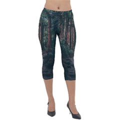 Forest Jungle Trees Tropics Lightweight Velour Capri Leggings 