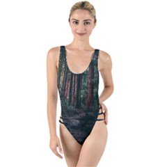 Forest Jungle Trees Tropics High Leg Strappy Swimsuit