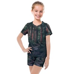 Forest Jungle Trees Tropics Kids  Mesh T-shirt And Shorts Set