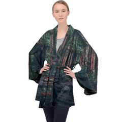 Forest Jungle Trees Tropics Long Sleeve Velvet Kimono 