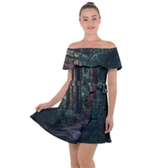 Forest Jungle Trees Tropics Off Shoulder Velour Dress