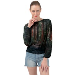 Forest Jungle Trees Tropics Banded Bottom Chiffon Top