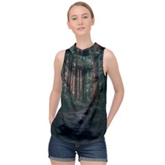 Forest Jungle Trees Tropics High Neck Satin Top