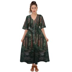 Forest Jungle Trees Tropics Kimono Sleeve Boho Dress