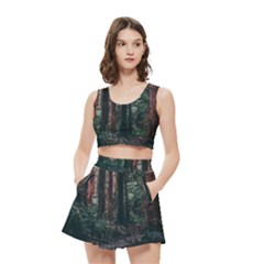 Forest Jungle Trees Tropics Women s Crop Top Pleated Skater Rave Skirt