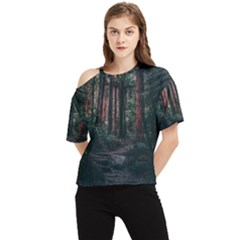 Forest Jungle Trees Tropics One Shoulder Cut Out T-shirt