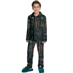 Forest Jungle Trees Tropics Kids  Long Sleeve Velvet Pajamas Set