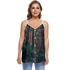 Forest Jungle Trees Tropics Casual Spaghetti Strap Chiffon Top