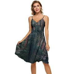 Forest Jungle Trees Tropics Sleeveless Tie Front Chiffon Dress