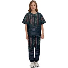 Forest Jungle Trees Tropics Kids  T-shirt And Pants Sports Set