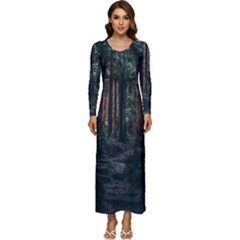 Forest Jungle Trees Tropics Long Sleeve Longline Maxi Dress