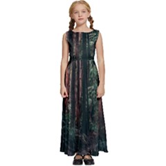 Forest Jungle Trees Tropics Kids  Satin Sleeveless Maxi Dress