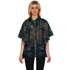 Forest Jungle Trees Tropics Women s Batwing Button Up Shirt