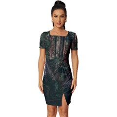 Forest Jungle Trees Tropics Fitted Knot Split End Bodycon Dress