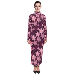 Cherry Blossoms Japanese Turtleneck Maxi Dress