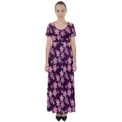 Cherry Blossoms Japanese High Waist Short Sleeve Maxi Dress