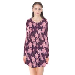 Cherry Blossoms Japanese Long Sleeve V-neck Flare Dress