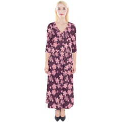 Cherry Blossoms Japanese Quarter Sleeve Wrap Maxi Dress