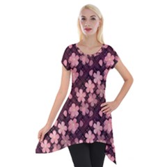 Cherry Blossoms Japanese Short Sleeve Side Drop Tunic