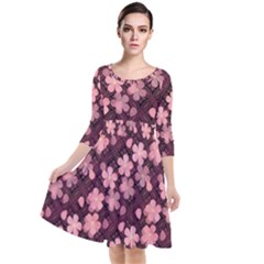 Cherry Blossoms Japanese Quarter Sleeve Waist Band Dress