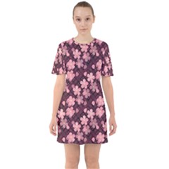 Cherry Blossoms Japanese Sixties Short Sleeve Mini Dress