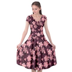 Cherry Blossoms Japanese Cap Sleeve Wrap Front Dress