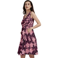 Cherry Blossoms Japanese Sleeveless V-neck Skater Dress With Pockets