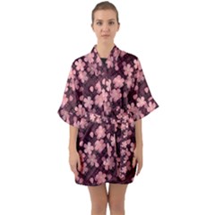 Cherry Blossoms Japanese Half Sleeve Satin Kimono 