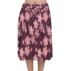 Cherry Blossoms Japanese Velvet Flared Midi Skirt