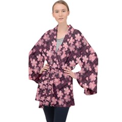 Cherry Blossoms Japanese Long Sleeve Velvet Kimono 